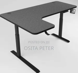 L Shape Adjustable Height Table Black 1.4 Meter