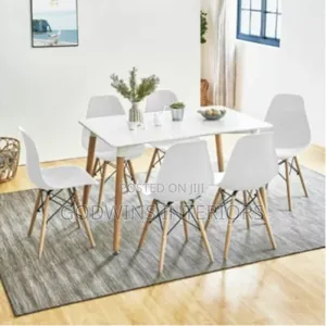 Rectangular Dining Table With 6 Sitting Chairs- White
