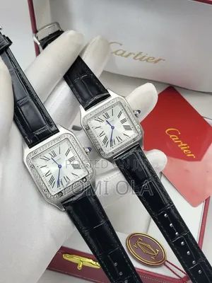 Cartier Black Leather Couple Wristwatch