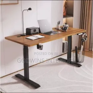 Electric Adjustable Height Standing Desk With Brown Top
