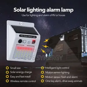 LED Solar Alarm, Remote Alarm Lights, Infrared Sensor -White