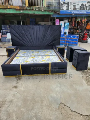 Fabric 6by6 Bed Frame With Dresser and Side Tables