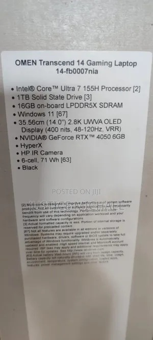 New Laptop HP Omen Transcend 14-Fb0023dx 16GB Intel Core Ultra 7 SSD 1T