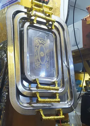 3in1 Stainless Tray With Golden Handle