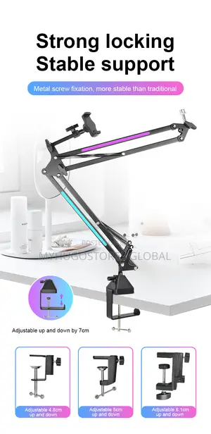 Mic Boom Arm With RGB, Microphone Arm With Desk Mount Clamp