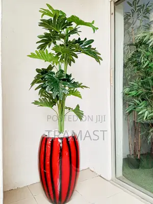 Artificial Taro Plant Potted With a Fiberglass Pot