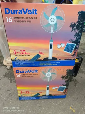 Duravolt 16" 3in1rechargeable Fan Wit Solar Panel and 2bulbs