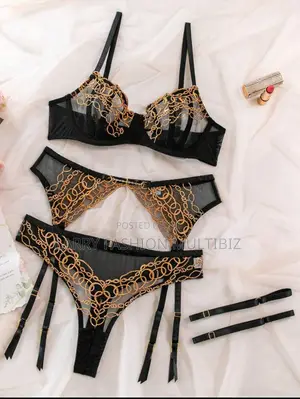 Black Gold Lace Embroidery Garter Set