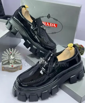 Men's Chunky Sole Glossy Leather Prada Shoes