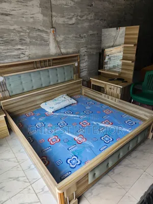 6by6 Wooden Bed With Dressing Mirror and Cupboards
