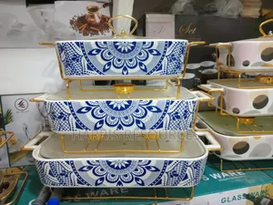Buffet 3pcs Glass Plates With Golden Stands.
