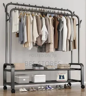 Quality Heavy Duty Double Pole Clothe Hanger With Shoe Rack