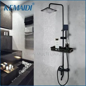 Matte Black Shower With Shower Shelf