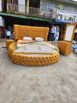6ft Tall 6by7 Set of Bed Made With Gold Velvet