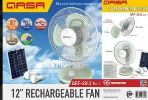 QASA Rechargeable Table Fan With Solar Panels and Two Bulbs