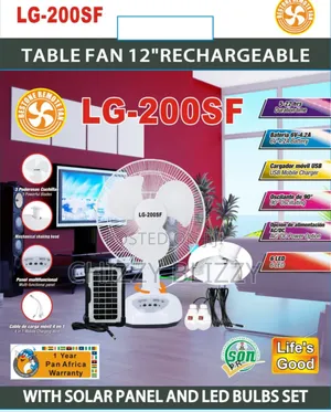 LG Rechargeable Table Fan With Solar Panels and Two Bulbs