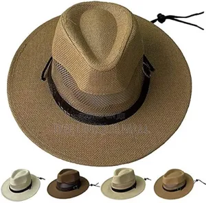 Unisex Straw Hat Sunprotection Cowboy Hat Wit Windproof Rope