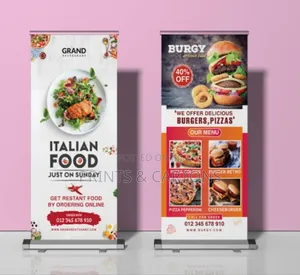 3x7ft Roll Up Banner Stand With Printing for Restaurants (Slim Base)