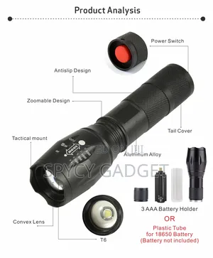 T6 Tactical Security Zoomable Rechargeable Flashlight