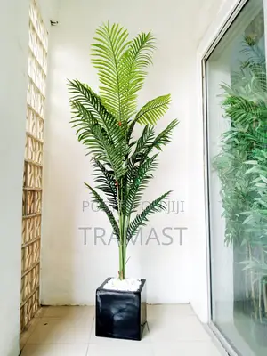 Artificial Potted Combo Palm Plant With a Fiberglass Pot