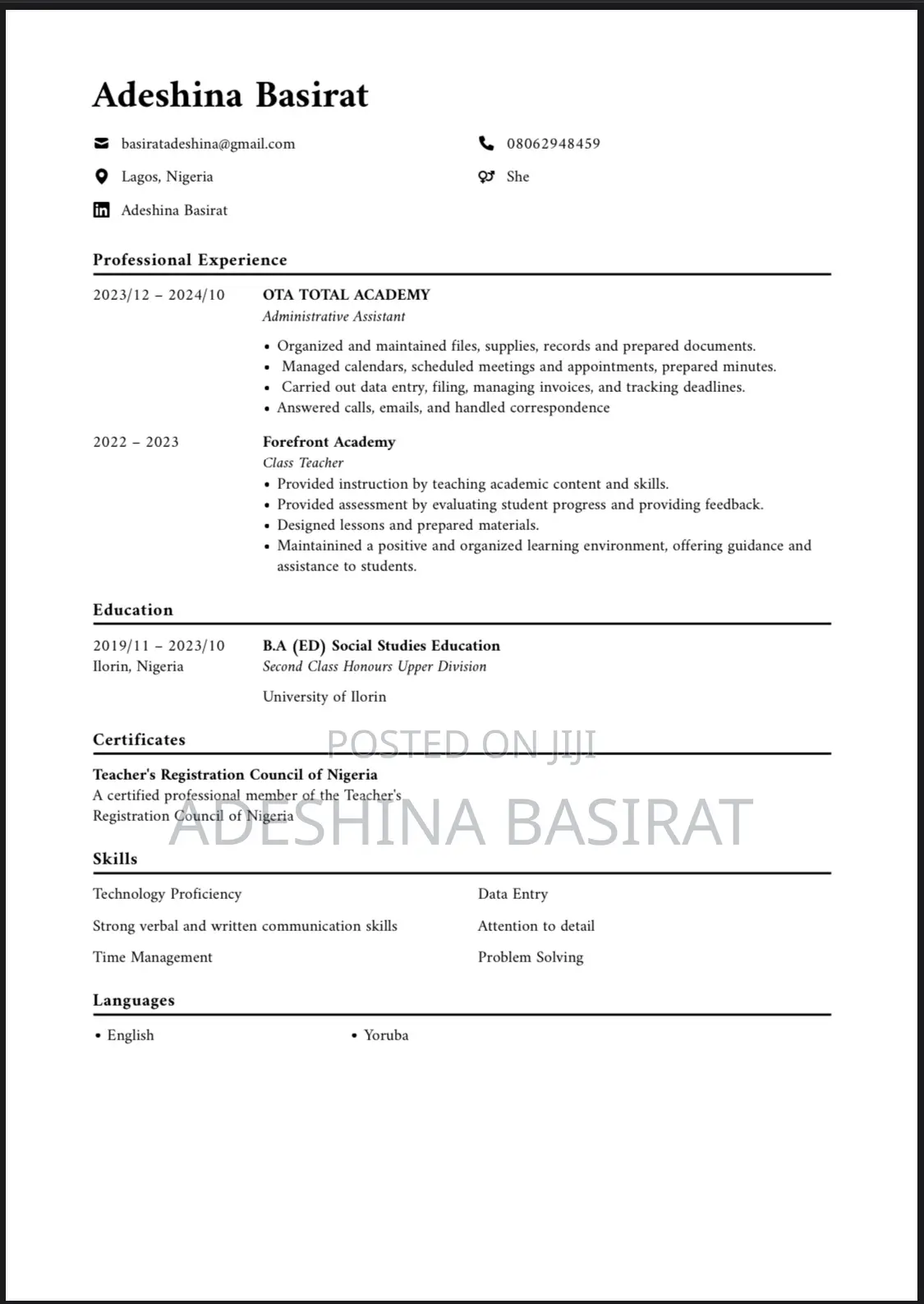 Office Assistant Customer Services