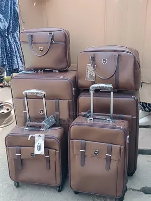 Set of 6 Brown Leather Moonlight Travelling Luggage Boxes