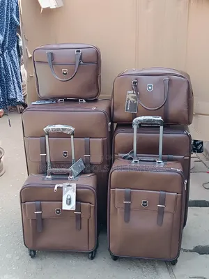 Set of 6 Brown Leather Moonlight Travelling Luggage Boxes