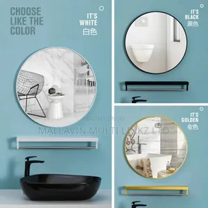 Frame Round Black Makeup Mirror With Shelf