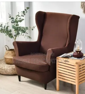 Brown Slipcover Wingback Chair