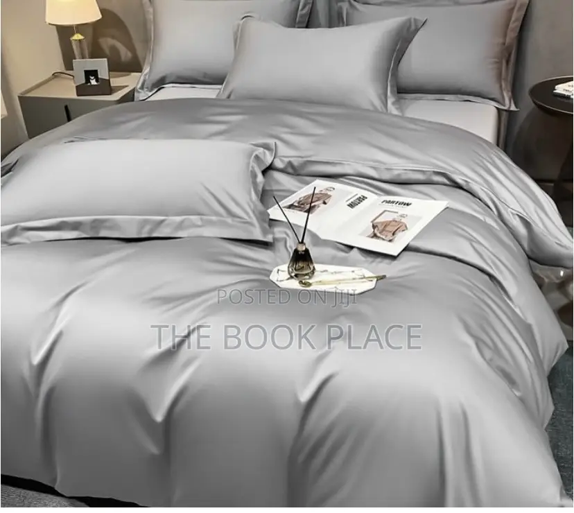 Gray Plain Silk Bedsheets With Duvet