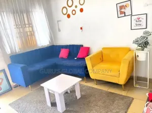 Beautiful L Shape Chair Set Blue Yellow