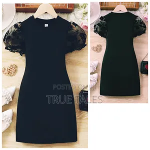 Girls' SHEIN Stretchy Snug Black Dress With Lacy Sleeves