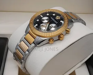 Versace Two Tone Chain BLACK Dial Chrono Watch
