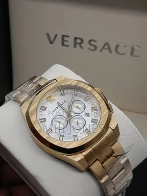 Versace YELLOW GOLD Chain WHITE Dial Chrono Watch