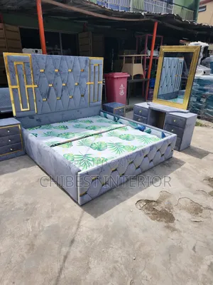 Upholstery Padded 6by6 Bed With Cupboards and Dresser