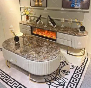 Modern and Luxury Fire  Place TV Stand and Marble Center