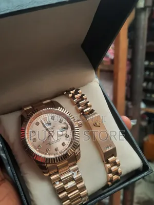 Rolex Unisex Eatch and Bracelet Set Rosegold Strap