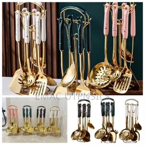 Luxury Ceramic 6pcs Gold Cooking Spoon