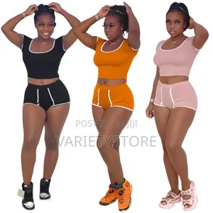 Women Two Pieces Sports Crop Top Biker Shorts Sets