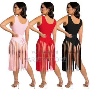 Sexy Tassel Two Piece Skirt Set Beach Party Dress Suit