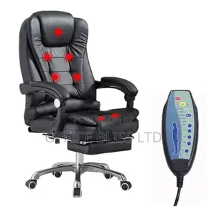 Massage Leather Office Chair With Footrest (BLACK)
