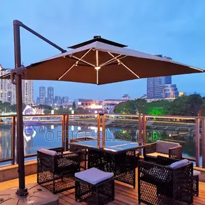 Outdoor Sun LED Light Patio Umbrella for Shading WINE COLOR