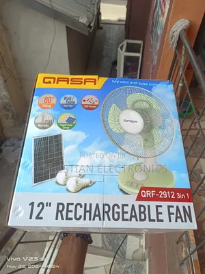 QASA 12" 3in1 Rechargeable Fan With Solar Panel and 2bulbs
