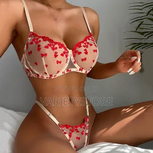 Heart Embroidered Women Plus Size Two Piece Lingerie Set
