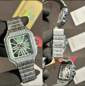 Premium: Cartier Santos Ice Diamond Bezel Chain or Leather