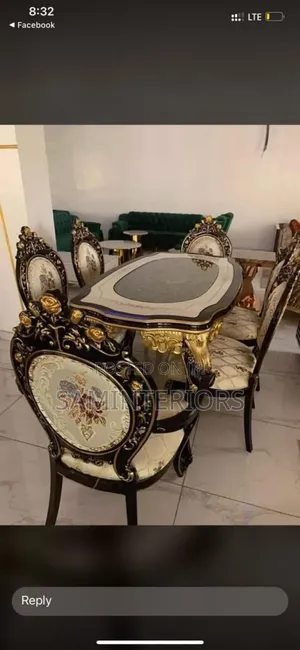 6 Seater Royal Wooden Dining With Fabric Chairs