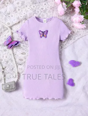 Lilac Purple Stretchy Girls Butterfly Dress Age 4 to 8 Years