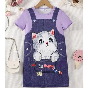 Girls Denim Like Stretchy Pinafore Like Dress Age 5to8 Years