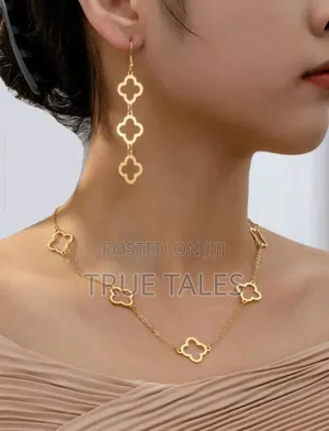Necklace Earrings Hollow Out Leaf Clover Flower Design Set