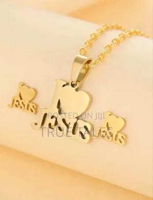 I Love JESUS 4 PCS Set- Earrings Necklace With Pendant Set